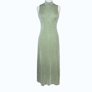 Vintage 90s Y2K Harlow Green Sparkle Maxi Dress LUREX USA Made Formal-10